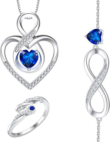 RIVIKO إنفينيتي القلب رمز قلادة سوار حلقة مجموعة للنساء 925 الفضة الاسترليني الحب القلب قلادة عيد الحب عيد الأم الذكرى السنوية عيد الميلاد مجوهرات هدايا للنساء أمي زوجة in Kuwait