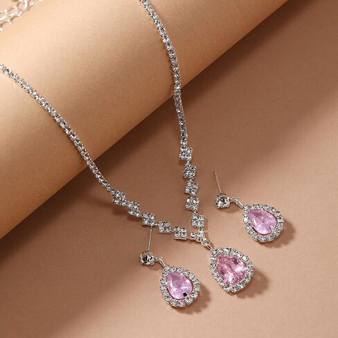 Prom Jewelry Sets Silver Bride Jewelry Set for Wedding Bridesmaid Accessories Necklace Earrings Bracelet Set Elegant Crystal Wedding Prom Jewelry for Women Girls in Saudi Arabia