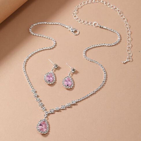 Prom Jewelry Sets Silver Bride Jewelry Set for Wedding Bridesmaid Accessories Necklace Earrings Bracelet Set Elegant Crystal Wedding Prom Jewelry for Women Girls in Saudi Arabia