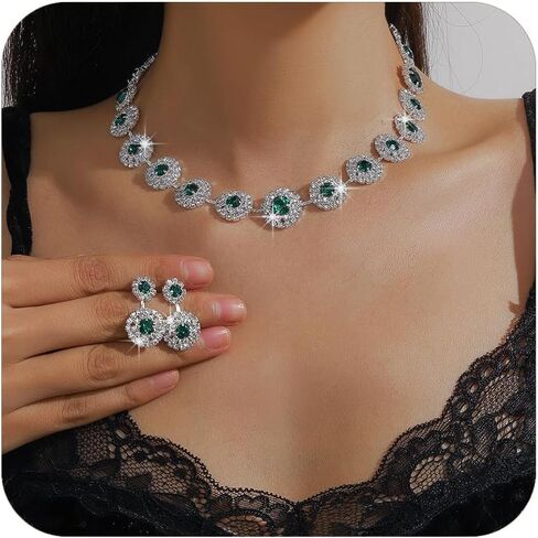 Prom Jewelry Sets Silver Bride Jewelry Set for Wedding Bridesmaid Accessories Necklace Earrings Bracelet Set Elegant Crystal Wedding Prom Jewelry for Women Girls in Saudi Arabia