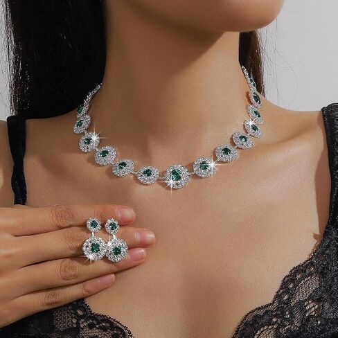 Prom Jewelry Sets Silver Bride Jewelry Set for Wedding Bridesmaid Accessories Necklace Earrings Bracelet Set Elegant Crystal Wedding Prom Jewelry for Women Girls in Saudi Arabia