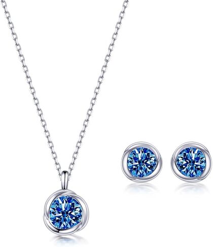 immobird Rose Necklace Jewelry Set in 925 Sterling Silver Birthstone Necklace and Earring Sets for Women Solitaire Necklace with Round Gemstone Gift for Her in Saudi Arabia