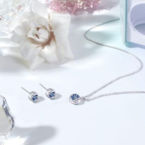 immobird Rose Necklace Jewelry Set in 925 Sterling Silver Birthstone Necklace and Earring Sets for Women Solitaire Necklace with Round Gemstone Gift for Her in Saudi Arabia