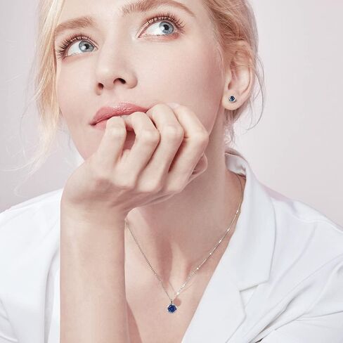 immobird Rose Necklace Jewelry Set in 925 Sterling Silver Birthstone Necklace and Earring Sets for Women Solitaire Necklace with Round Gemstone Gift for Her in Saudi Arabia