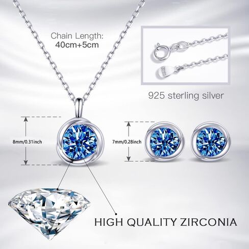 immobird Rose Necklace Jewelry Set in 925 Sterling Silver Birthstone Necklace and Earring Sets for Women Solitaire Necklace with Round Gemstone Gift for Her in Saudi Arabia