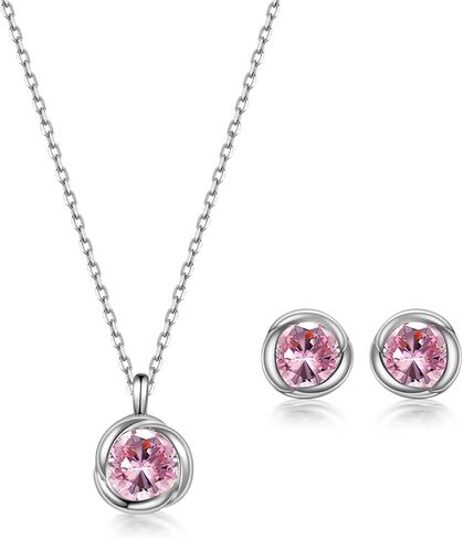 immobird Rose Necklace Jewelry Set in 925 Sterling Silver Birthstone Necklace and Earring Sets for Women Solitaire Necklace with Round Gemstone Gift for Her in Kuwait