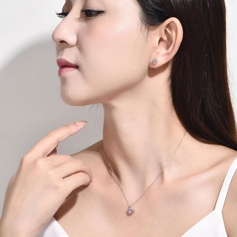 immobird Rose Necklace Jewelry Set in 925 Sterling Silver Birthstone Necklace and Earring Sets for Women Solitaire Necklace with Round Gemstone Gift for Her in Kuwait