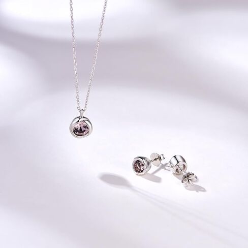 immobird Rose Necklace Jewelry Set in 925 Sterling Silver Birthstone Necklace and Earring Sets for Women Solitaire Necklace with Round Gemstone Gift for Her in Kuwait