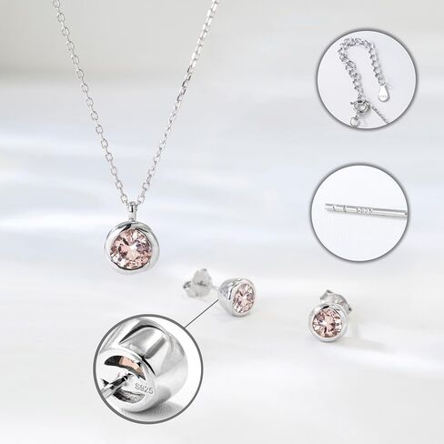 immobird Rose Necklace Jewelry Set in 925 Sterling Silver Birthstone Necklace and Earring Sets for Women Solitaire Necklace with Round Gemstone Gift for Her in Kuwait