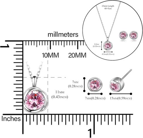 immobird Rose Necklace Jewelry Set in 925 Sterling Silver Birthstone Necklace and Earring Sets for Women Solitaire Necklace with Round Gemstone Gift for Her in Kuwait