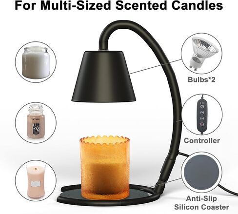 Candle Warmer Lamp with Timer, Dimmable Candle Warmer lamp for Jar Candles, Warmer Light, Top-Down Candle Wax Melts Heater Adjustable, Wired Melting Lamp with Coaster Home Decor Gift (Black) in Saudi Arabia