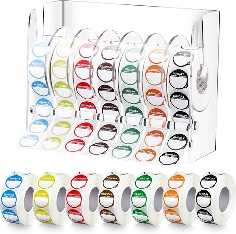 Label Dispenser Label Stickers Set Includes 1 Adjustable Label Dispenser 7000 Pcs Day of The Week Labels Acrylic Sticker Dispenser Round Stickers for Holding Sticker Label Office Home in Saudi Arabia