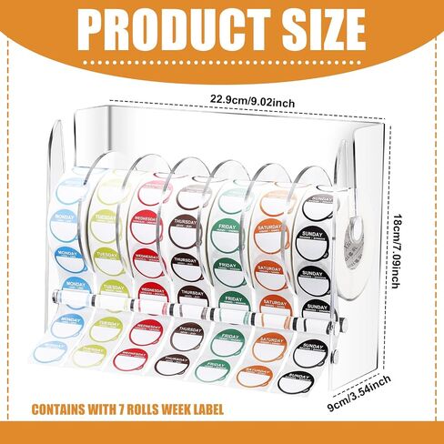 Label Dispenser Label Stickers Set Includes 1 Adjustable Label Dispenser 7000 Pcs Day of The Week Labels Acrylic Sticker Dispenser Round Stickers for Holding Sticker Label Office Home in Saudi Arabia