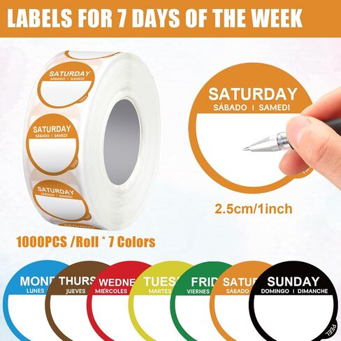 Label Dispenser Label Stickers Set Includes 1 Adjustable Label Dispenser 7000 Pcs Day of The Week Labels Acrylic Sticker Dispenser Round Stickers for Holding Sticker Label Office Home in Saudi Arabia