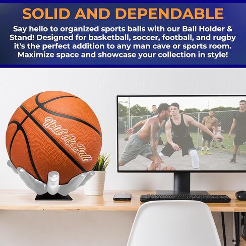 Hold My Ball - حامل كرة كبير وحامل - رف تخزين رياضي متعدد الاستخدامات لكرة السلة وكرة القدم والكرات الطائرة - ديكور ومنظم كهف للرجال - حامل طاولة صغير لمجموعات الرياضات المتعددة in Kuwait