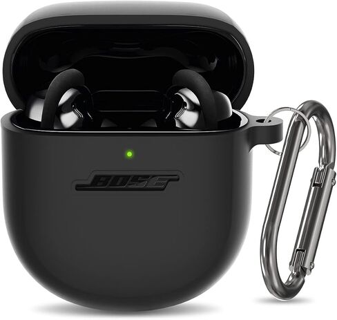 حافظة من السيليكون لحافظة سماعات Bose QuietComfort II (2022) وحافظة Bose QuietComfort Ultra الجديدة (2023)، غطاء حماية مقاوم للصدمات من Bose QuietComfort Earbuds 2 للرجال والنساء مع سلسلة مفاتيح (أسود) in Kuwait