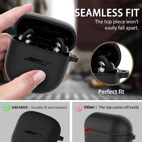 حافظة من السيليكون لحافظة سماعات Bose QuietComfort II (2022) وحافظة Bose QuietComfort Ultra الجديدة (2023)، غطاء حماية مقاوم للصدمات من Bose QuietComfort Earbuds 2 للرجال والنساء مع سلسلة مفاتيح (أسود) in Kuwait