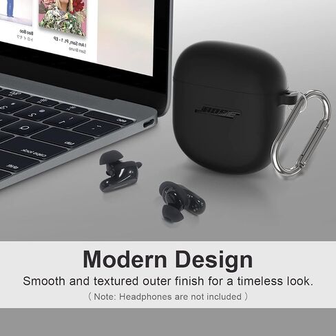 حافظة من السيليكون لحافظة سماعات Bose QuietComfort II (2022) وحافظة Bose QuietComfort Ultra الجديدة (2023)، غطاء حماية مقاوم للصدمات من Bose QuietComfort Earbuds 2 للرجال والنساء مع سلسلة مفاتيح (أسود) in Kuwait