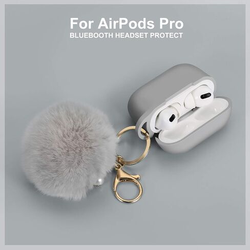 غطاء حماية لحافظة شحن Airpods Pro، حافظة Air Pods من السيليكون الأحدث مع مجموعة سلسلة مفاتيح ناعمة لطيفة على شكل كرة بوم بوم (أ، وردي) in Kuwait