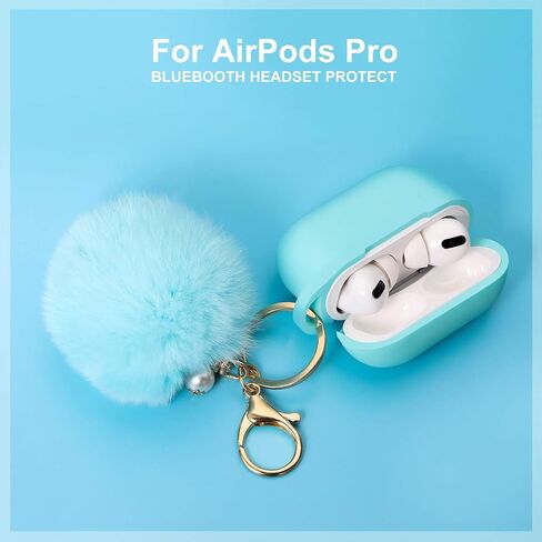 غطاء حماية لحافظة شحن Airpods Pro، حافظة Air Pods من السيليكون الأحدث مع مجموعة سلسلة مفاتيح ناعمة لطيفة على شكل كرة بوم بوم (أ، وردي) in Kuwait