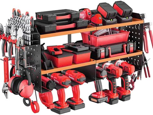 Large Power Tool Organizer Wall Mount With 6 Drill Holder And Multifunctional Pegboard With Drill bits/Screwdriver/Plier/Hammer Holder, 3 Layer Heavy Duty Metal Garage Tool Storage Rack in Saudi Arabia
