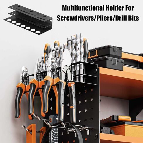 Large Power Tool Organizer Wall Mount With 6 Drill Holder And Multifunctional Pegboard With Drill bits/Screwdriver/Plier/Hammer Holder, 3 Layer Heavy Duty Metal Garage Tool Storage Rack in Saudi Arabia