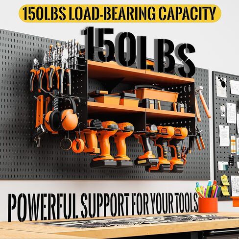 Large Power Tool Organizer Wall Mount With 6 Drill Holder And Multifunctional Pegboard With Drill bits/Screwdriver/Plier/Hammer Holder, 3 Layer Heavy Duty Metal Garage Tool Storage Rack in Saudi Arabia