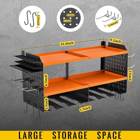 Large Power Tool Organizer Wall Mount With 6 Drill Holder And Multifunctional Pegboard With Drill bits/Screwdriver/Plier/Hammer Holder, 3 Layer Heavy Duty Metal Garage Tool Storage Rack in Saudi Arabia