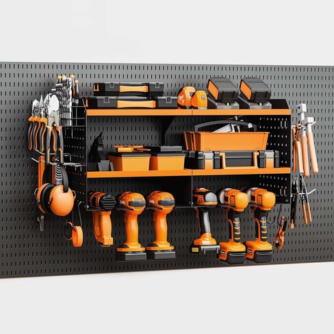 Large Power Tool Organizer Wall Mount With 6 Drill Holder And Multifunctional Pegboard With Drill bits/Screwdriver/Plier/Hammer Holder, 3 Layer Heavy Duty Metal Garage Tool Storage Rack in Saudi Arabia