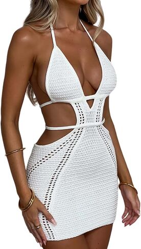 المرأة مثير الرسن الجوف خارج محبوك فستان قصير بلا أكمام عارية الذراعين الدانتيل يصل Bodycon الصيف فستان الشاطئ in Kuwait