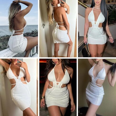 المرأة مثير الرسن الجوف خارج محبوك فستان قصير بلا أكمام عارية الذراعين الدانتيل يصل Bodycon الصيف فستان الشاطئ in Kuwait
