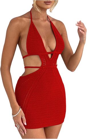 المرأة مثير الرسن الجوف خارج محبوك فستان قصير بلا أكمام عارية الذراعين الدانتيل يصل Bodycon الصيف فستان الشاطئ in Kuwait
