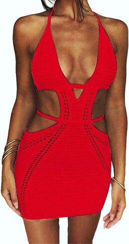 المرأة مثير الرسن الجوف خارج محبوك فستان قصير بلا أكمام عارية الذراعين الدانتيل يصل Bodycon الصيف فستان الشاطئ in Kuwait