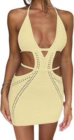 المرأة مثير الرسن الجوف خارج محبوك فستان قصير بلا أكمام عارية الذراعين الدانتيل يصل Bodycon الصيف فستان الشاطئ in Kuwait