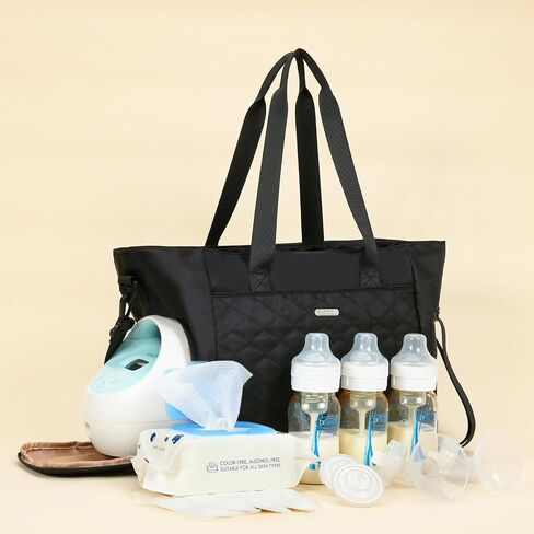 FINDCOZY Breast Pump Bag, Diaper Bag Tote for Working Mom, Compatible with Medela, Spectra S1, S2 Breast Pumps, Black in Saudi Arabia