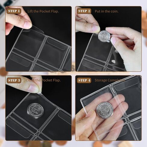 صفحات جيوب العملات المعدنية - صفحة واحدة 20 قطعة 1.8 بوصة × 1.8 بوصة (4.5 سم × 4.5 سم) جيوب لهواة جمع العملات المعدنية مناسبة لمعظم العملات المعدنية، جيوب قياسية للعملات المعدنية ذات 9 فتحات 10 قطع in Kuwait