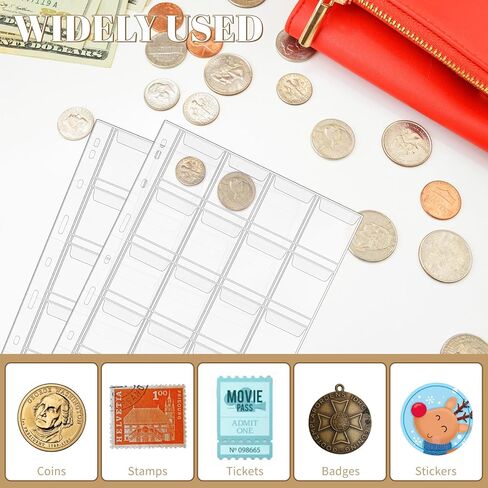 صفحات جيوب العملات المعدنية - صفحة واحدة 20 قطعة 1.8 بوصة × 1.8 بوصة (4.5 سم × 4.5 سم) جيوب لهواة جمع العملات المعدنية مناسبة لمعظم العملات المعدنية، جيوب قياسية للعملات المعدنية ذات 9 فتحات 10 قطع in Kuwait