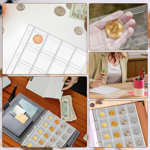 صفحات جيوب العملات المعدنية - صفحة واحدة 20 قطعة 1.8 بوصة × 1.8 بوصة (4.5 سم × 4.5 سم) جيوب لهواة جمع العملات المعدنية مناسبة لمعظم العملات المعدنية، جيوب قياسية للعملات المعدنية ذات 9 فتحات 10 قطع in Kuwait