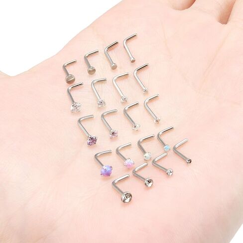 Cisyozi 18G Opal Nose Ring Surgical Steel Nose Studs Screw L-Shaped Nostril Hoops Piercing Jewelry Set for Women Men Girls Nose Rings in Saudi Arabia