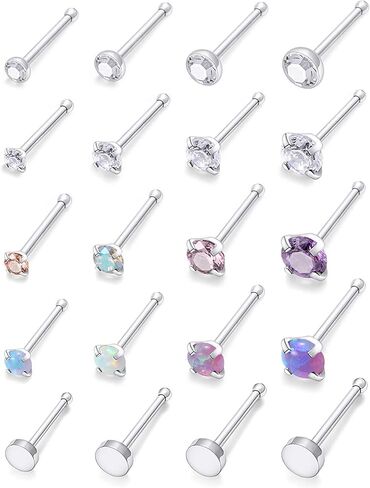 Cisyozi 18G أوبال الأنف الدائري الجراحية الصلب الأنف ترصيع المسمار على شكل حرف L الأنف الأطواق ثقب المجوهرات مجموعة للنساء الرجال الفتيات الأنف خواتم in Kuwait