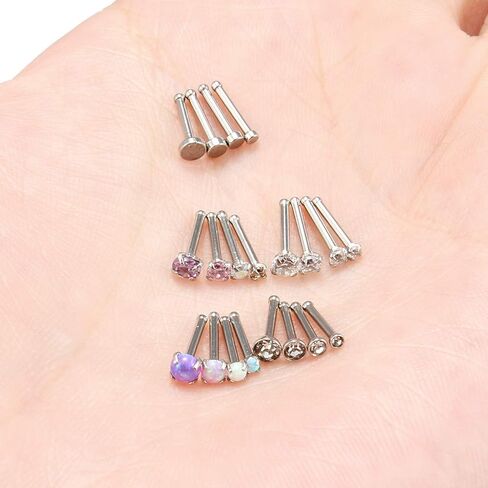 Cisyozi 18G أوبال الأنف الدائري الجراحية الصلب الأنف ترصيع المسمار على شكل حرف L الأنف الأطواق ثقب المجوهرات مجموعة للنساء الرجال الفتيات الأنف خواتم in Kuwait