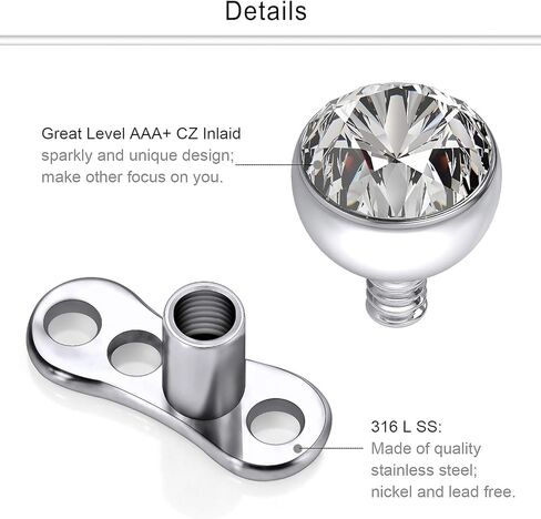 مجوهرات ثقب الجلد من Dyknasz 14G G23 من التيتانيوم الصلب مرساة جلدية زركون وأوبال وجلد كروي للنساء والرجال، 2-4 مم، 5 أزواج in Kuwait