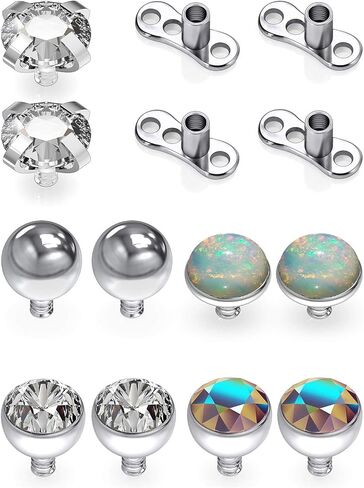 مجوهرات ثقب الجلد من Dyknasz 14G G23 من التيتانيوم الصلب مرساة جلدية زركون وأوبال وجلد كروي للنساء والرجال، 2-4 مم، 5 أزواج in Kuwait