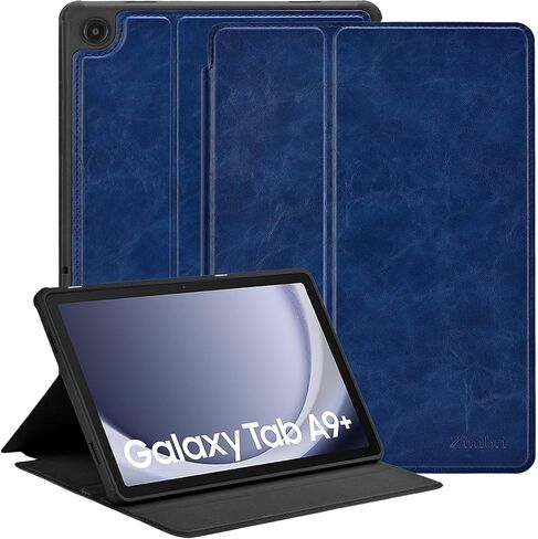 حافظة Zinibri متوافقة مع غطاء الكمبيوتر اللوحي Samsung Galaxy Tab A9+/A9 Plus 5G مقاس 11 بوصة 2023 2024 SM-X210/X216/X218، جلد البولي يوريثان متعدد الزوايا وحامل رفيع ذكي واقٍ للنوم/الاستيقاظ التلقائي، أزرق داكن in Saudi Arabia