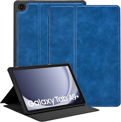 حافظة Zinibri متوافقة مع غطاء الكمبيوتر اللوحي Samsung Galaxy Tab A9+/A9 Plus 5G مقاس 11 بوصة 2023 2024 SM-X210/X216/X218، جلد البولي يوريثان متعدد الزوايا وحامل رفيع ذكي واقٍ للنوم/الاستيقاظ التلقائي، أزرق داكن in Saudi Arabia
