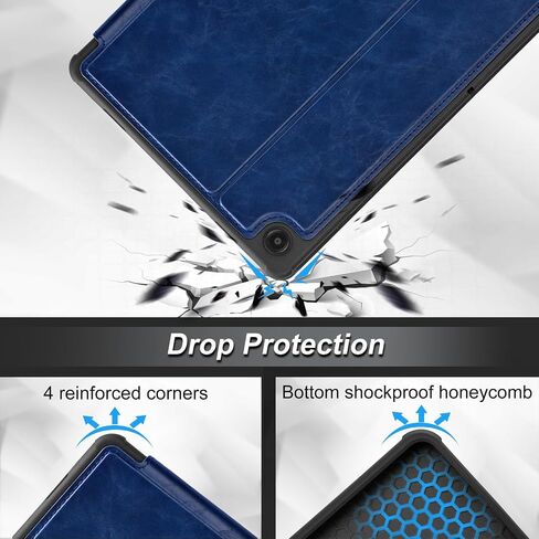 حافظة Zinibri متوافقة مع غطاء الكمبيوتر اللوحي Samsung Galaxy Tab A9+/A9 Plus 5G مقاس 11 بوصة 2023 2024 SM-X210/X216/X218، جلد البولي يوريثان متعدد الزوايا وحامل رفيع ذكي واقٍ للنوم/الاستيقاظ التلقائي، أزرق داكن in Saudi Arabia