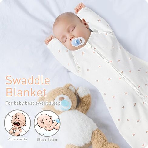 2 Pack Transitional Baby Swadding Sacks with Arms Up Length Sleeves & Mitten Cuffs, Sleeping Sack Bag 2 Ways Zipper, Wearable Swaddle Blanket for Newborns Baby Snug Fit Calms Startle Reflex in Saudi Arabia