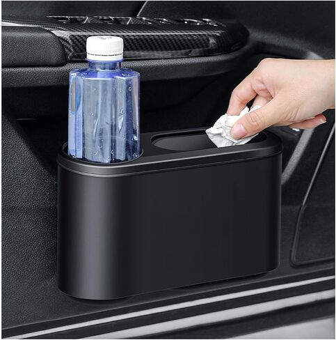 Multifunctional Mini 2-in-1 Car Trash Can with Lid and Cup Holder, Universal Car Seat Organizer for Cell Phone, Can Store Umbrellas, Drinks, Keys, Cell Phones, etc. in Kuwait
