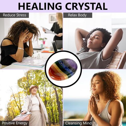 Anaya Agate Worry Stones – 7 Chakra Crystal Thumb Worry Stone for Anguish, Stress – Relaxing and Soothing Balance Stones for Meditation, Stress Relief – Healing Stones and Crystals for Men and Women in Saudi Arabia
