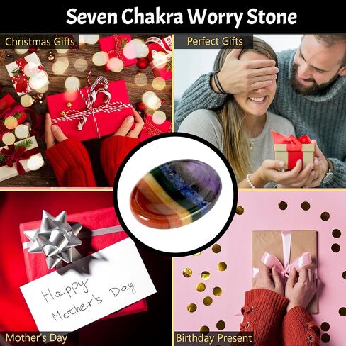 Anaya Agate Worry Stones – 7 Chakra Crystal Thumb Worry Stone for Anguish, Stress – Relaxing and Soothing Balance Stones for Meditation, Stress Relief – Healing Stones and Crystals for Men and Women in Saudi Arabia